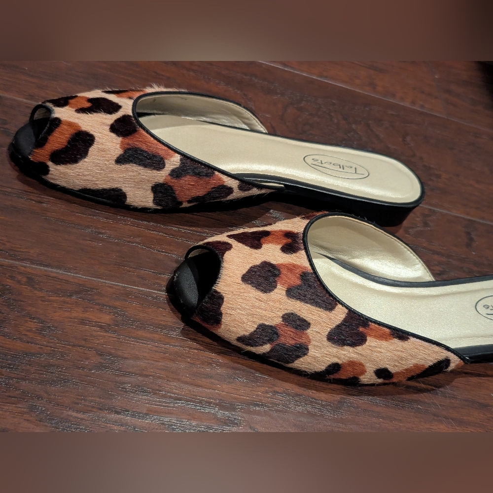 Talbots sz.7 Leopard print Pony Hair Tan Flats - Picture 4 of 6